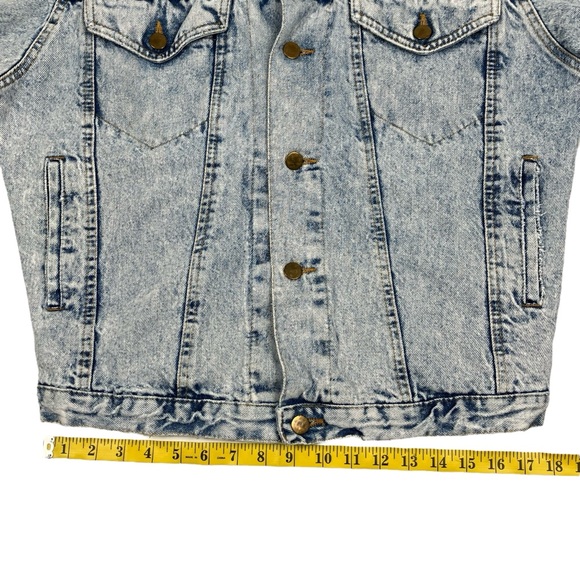 Vintage 90s French Navy Distressed Acid Wash Denim Jean Trucker Jacket - Picture 15 of 16